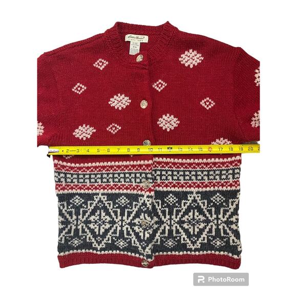 Eddie Bauer Sweater Womens M Multicolor Fair Isle Cardigan Button Wool Alpaca - Picture 7 of 9